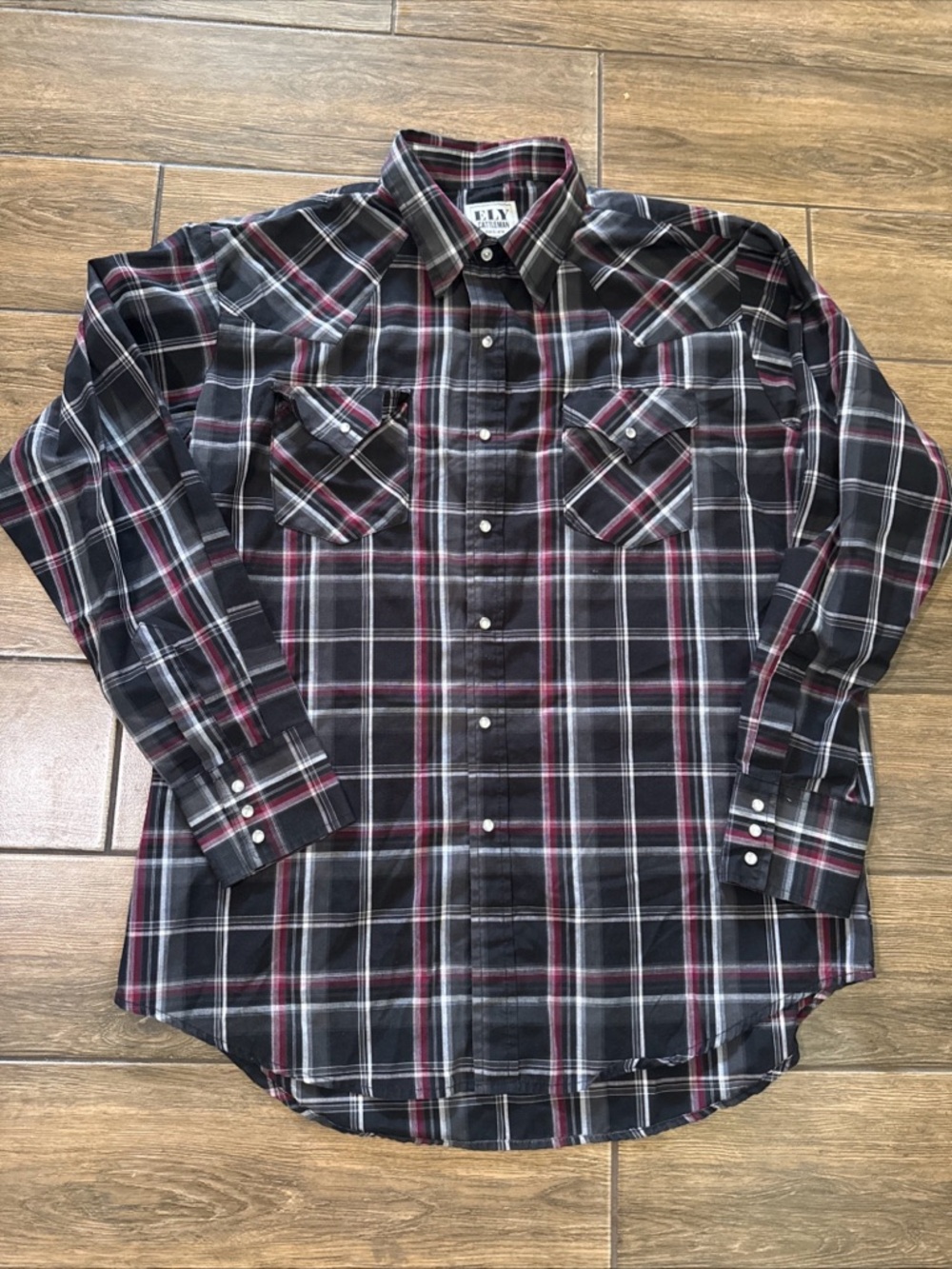 Eli Cattleman Large Pearl Snap Western Shirt Black Plaid Long Sleeve Button Up